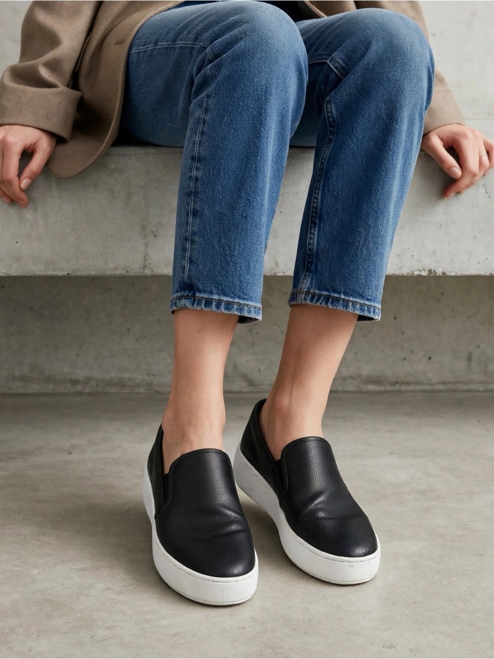 Micheal Kors  Black Leather Slip-On Platform Sneakers